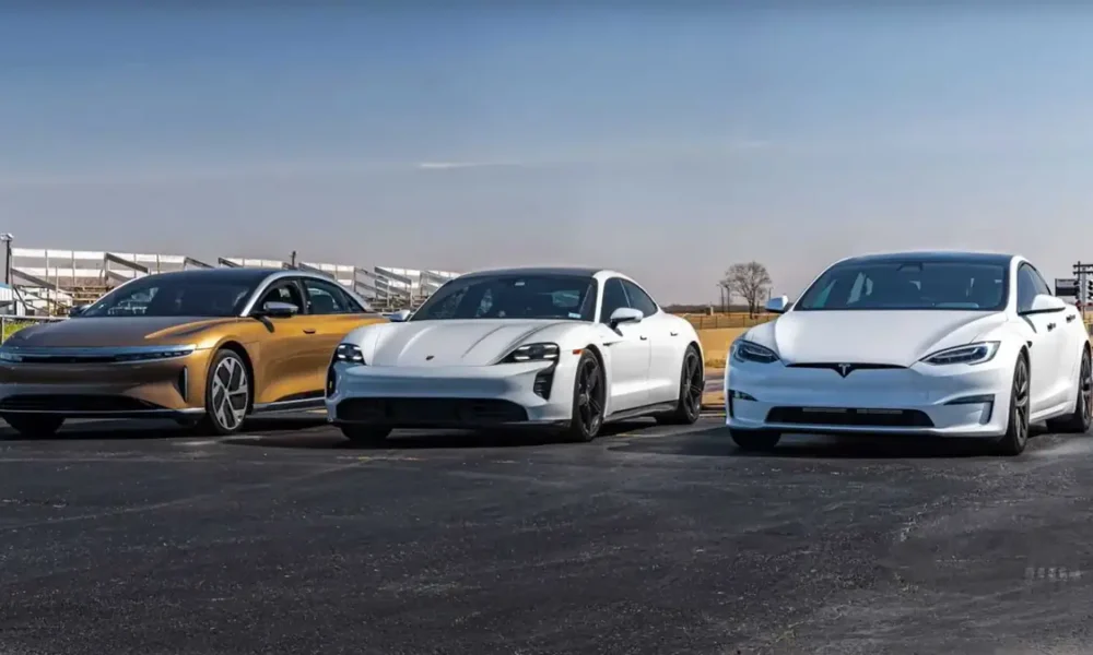 lucid air vs porsche taycan turbo s vs tesla model s plaid drag race