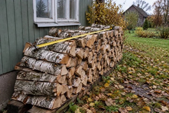 1 birų kubą beržinių malkų sukroviau į rietuvę: išmatavau apie 0,64 m³ sukrauto tūrio