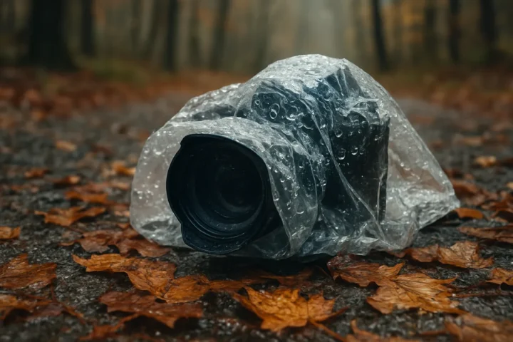 24 € fotoaparato uždangalą išbandžiau Pavilnių parke: lietus neprasiskverbė, bet vieną mygtuką pasiekiau sunkiau