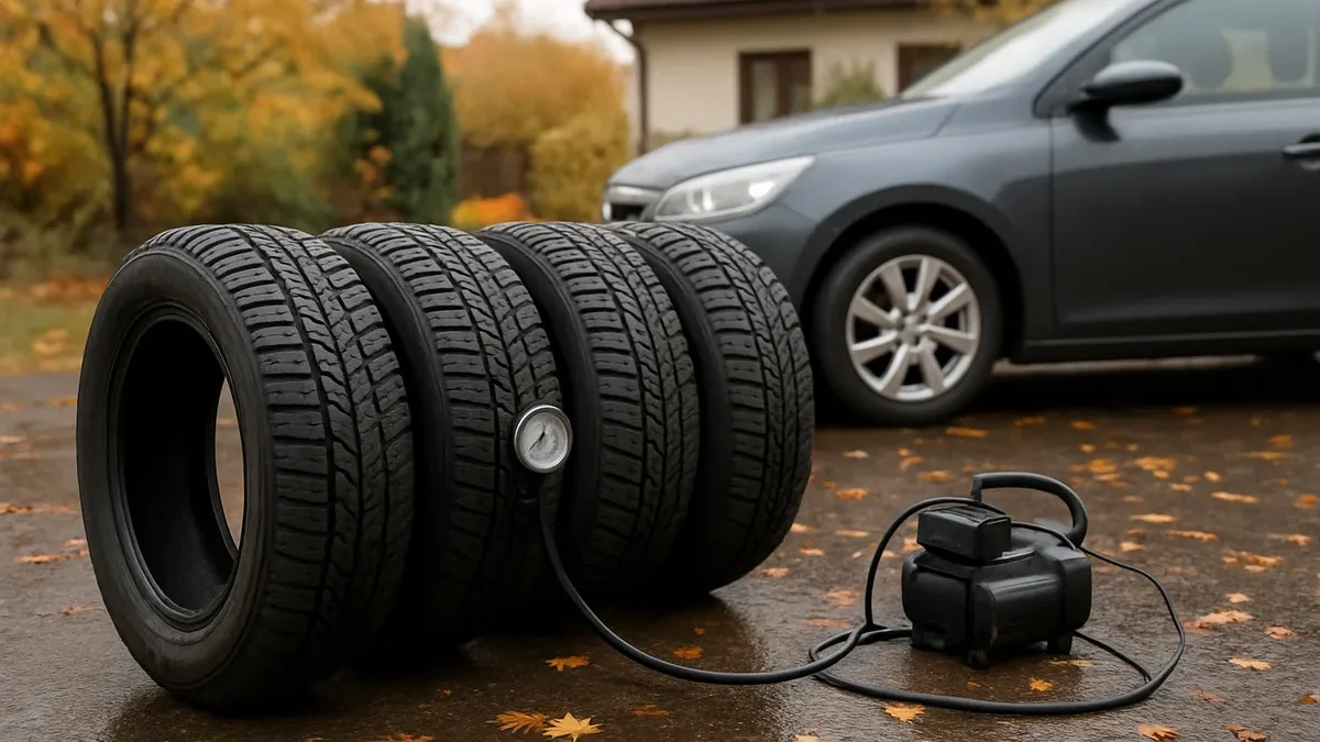 4 žiemines padangas spalį permontuoju pats: po lietaus automobilis stabdo daug ramiau