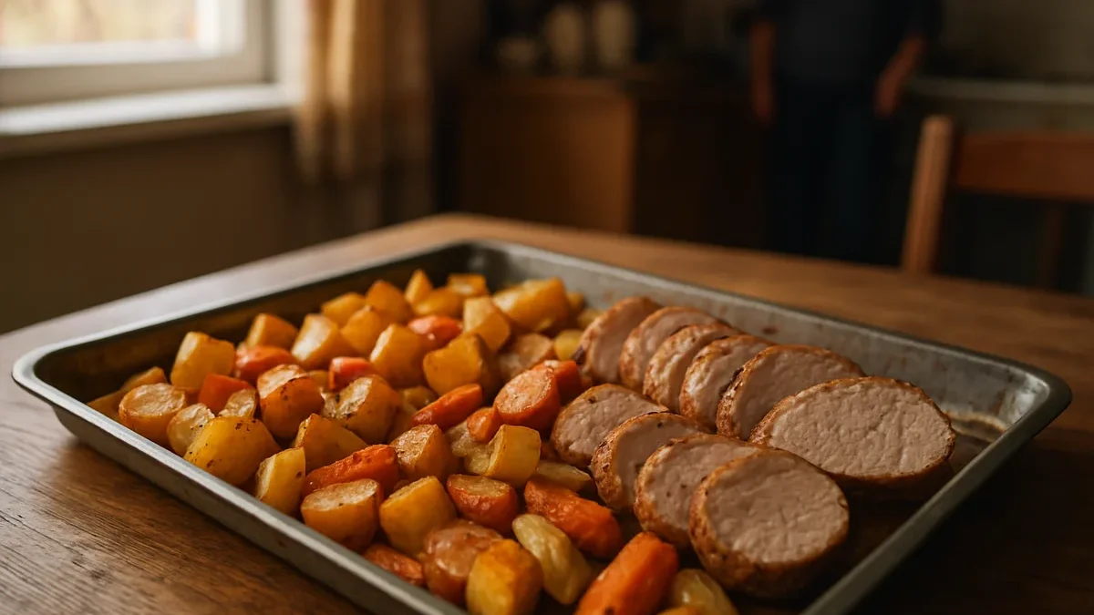 500 g kiaulienos išpjovą kepu su 600 g griežčio: po 35 min. tikrinu, ar kubeliai minkšti, o mėsa sultinga