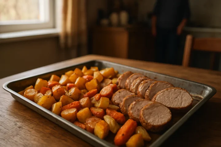 500 g kiaulienos išpjovą kepu su 600 g griežčio: po 35 min. tikrinu, ar kubeliai minkšti, o mėsa sultinga