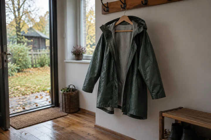 Po lietaus lietpaltį pakabinu visiškai išskleistą: kitą rytą patikrinu, ar dingo drėgmės kvapas