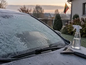 Stiklo atitirpiklį už 5,49 € išbandžiau prieš gremžtuką: purkštas plotas skaidrėjo per 1 min. 40 sek.