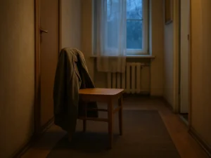 Tą pačią kėdę su paltu nufotografuoju 2 kartus: patikrinu, ar prieblandoje matome žmogų