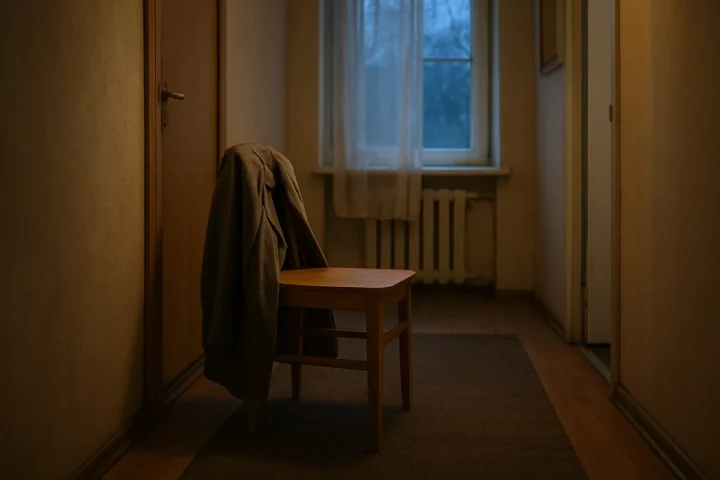 Tą pačią kėdę su paltu nufotografuoju 2 kartus: patikrinu, ar prieblandoje matome žmogų