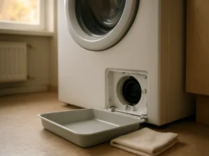 Žemą indą pasidedu po skalbyklės siurblio filtru: surenku vandenį ir patikrinu, ar jis išteka be klaidos